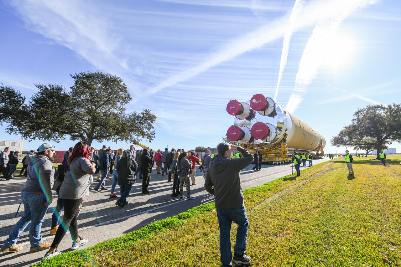 These images show how the team rolled out the completed core stage for NASA’s Space Launch System rocket from NASA’s Michoud Assembly Facility in New Orleans. Crews moved the flight hardware for the first Artemis mission to NASA’s Pegasus barge on Jan. 8 in preparation for the core stage Green Run test series at NASA’s Stennis Space Center near Bay St. Louis, Mississippi. Pegasus, which was modified to ferry SLS rocket hardware, will transport the core stage from Michoud to Stennis for the comprehensive core stage Green Run test series. Once at Stennis, the Artemis rocket stage will be loaded into the B-2 Test Stand for the core stage Green Run test series. The comprehensive test campaign will progressively bring the entire core stage, including its avionics and engines, to life for the first time to verify the stage is fit for flight ahead of the launch of Artemis I.  Assembly and integration of the core stage and its four RS-25 engines has been a collaborative, multistep process for NASA and its partners Boeing, the core stage lead contractor, and Aerojet Rocketdyne, the RS-25 engines lead contractor. Together with four RS-25 engines, the rocket’s massive 212-foot-tall core stage — the largest stage NASA has ever built — and its twin solid rocket boosters will produce 8.8 million pounds of thrust to send NASA’s Orion spacecraft, astronauts and supplies beyond Earth’s orbit to the Moon and, ultimately, Mars. Offering more payload mass, volume capability and energy to speed missions through space, the SLS rocket, along with NASA’s Gateway in lunar orbit and Orion, is part of NASA’s backbone for deep space exploration and the Artemis lunar program.